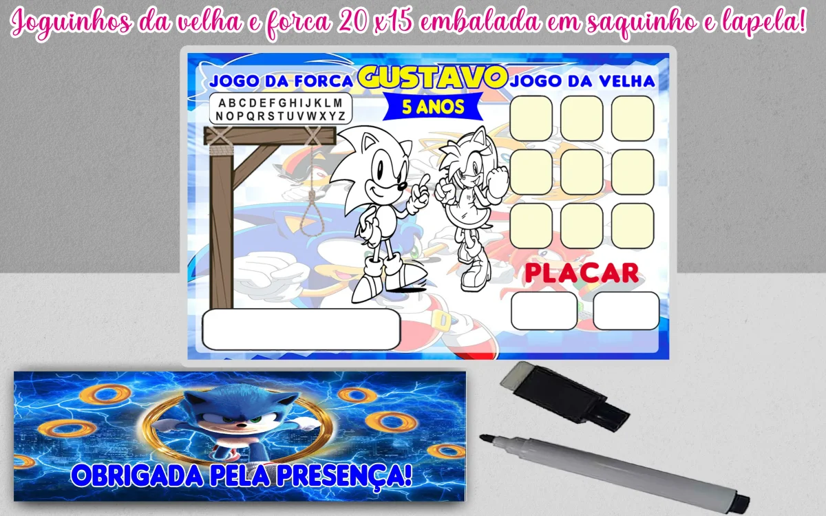 Joguinho de Colorir da Velha e Forca Lembrancinhas do Sonic - Imagem 3