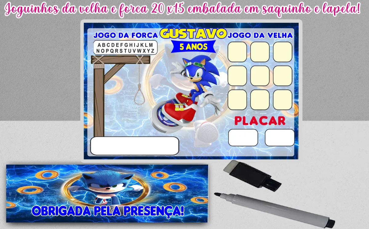 Joguinho da Velha e Forca Lembrancinhas do Sonic - Imagem 4