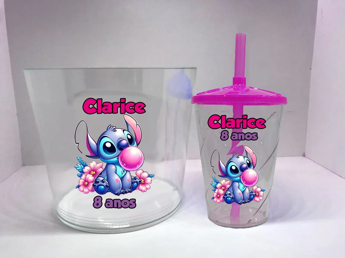 Kit Balde de Pipoca 1,5+Copo Twister lembrancinhas infantil do Stitch - Imagem 3