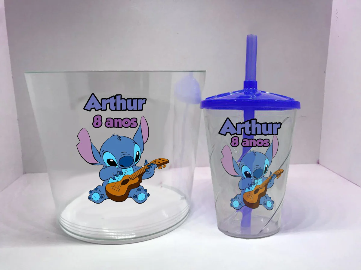 Kit Balde de Pipoca 1,5+Copo Twister lembrancinhas infantil do Stitch - Imagem 5