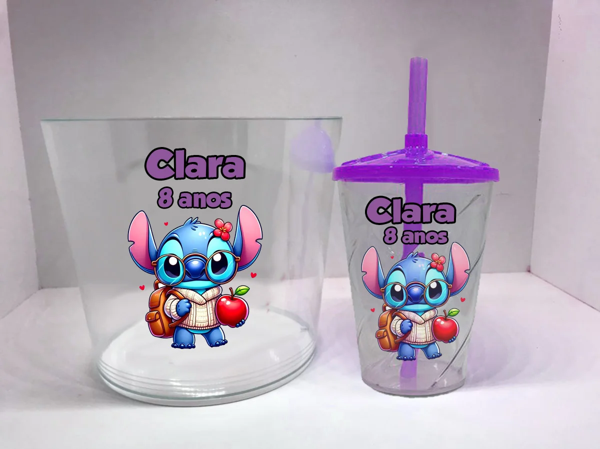 Kit Balde de Pipoca 1,5+Copo Twister lembrancinhas infantil do Stitch - Imagem 1