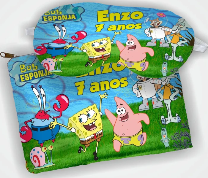 Kit Necessaire e Mascara de Dormir para lembrancinhas do Bob Esponja