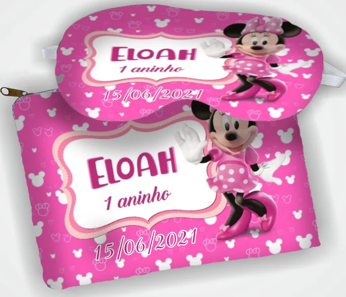 Kit Necessaire e Mascara de Dormir para lembrancinhas de Aniversario da Minnie Rosa