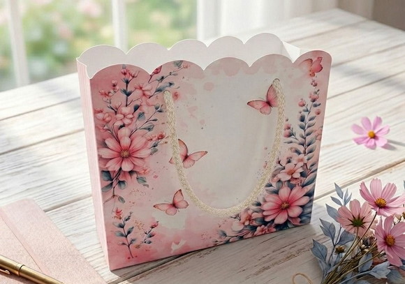 Sacolinha Personalizada Floral Rosa e Borboletas Aquarela - Imagem 2