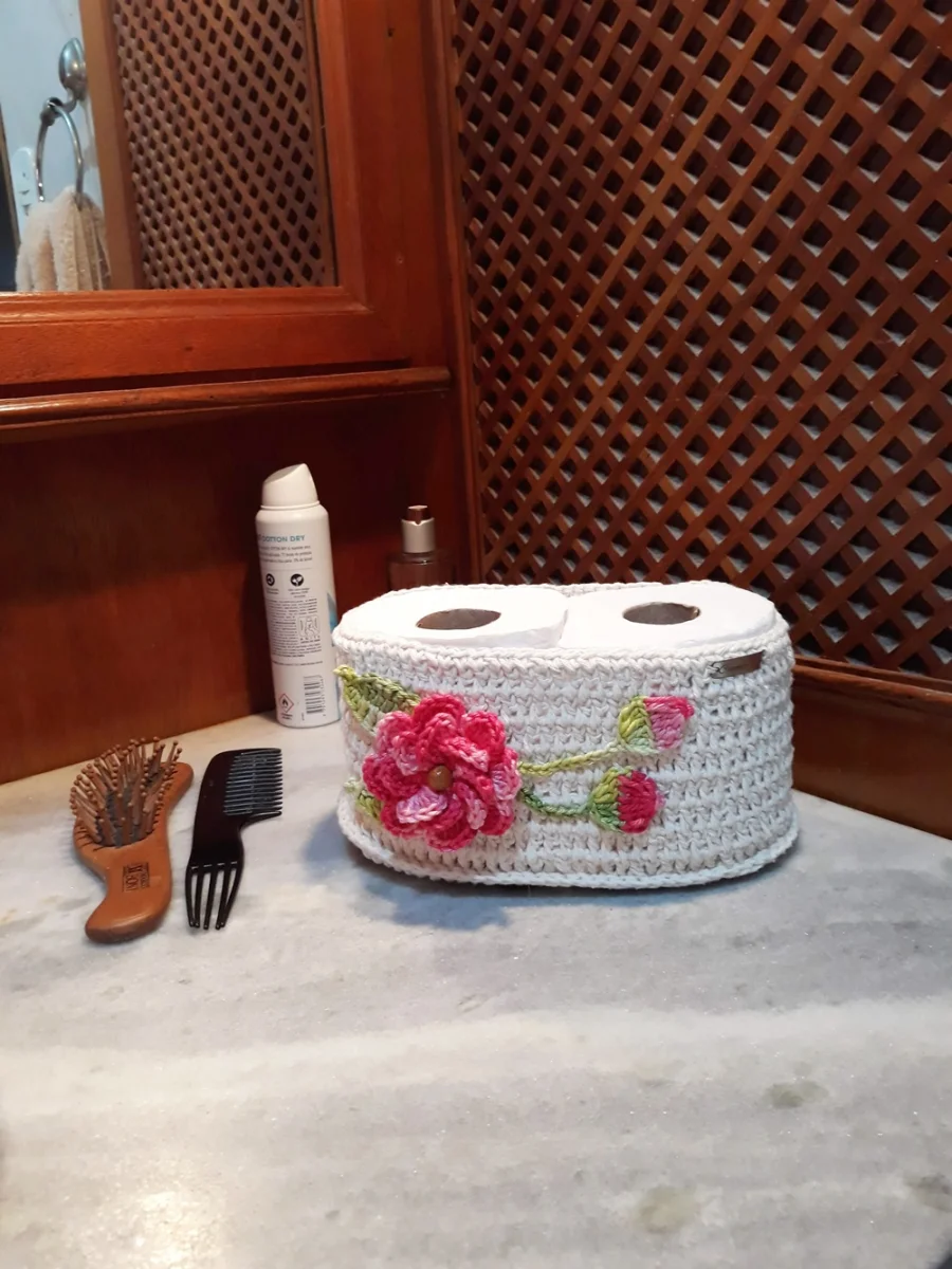 Porta Papel Higiênico em Crochê para bancada - 2 Rolos