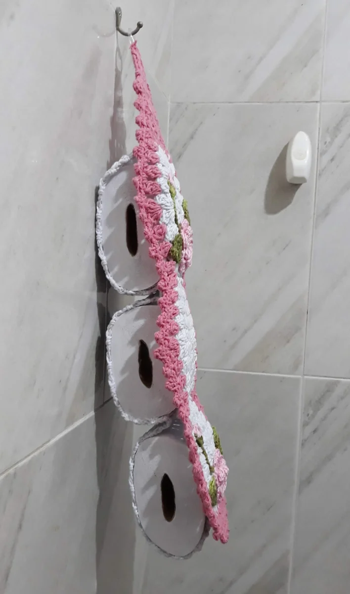 Porta Papel Higiênico  Crochê Dueto Flor - para 3 Rolos - Imagem 5