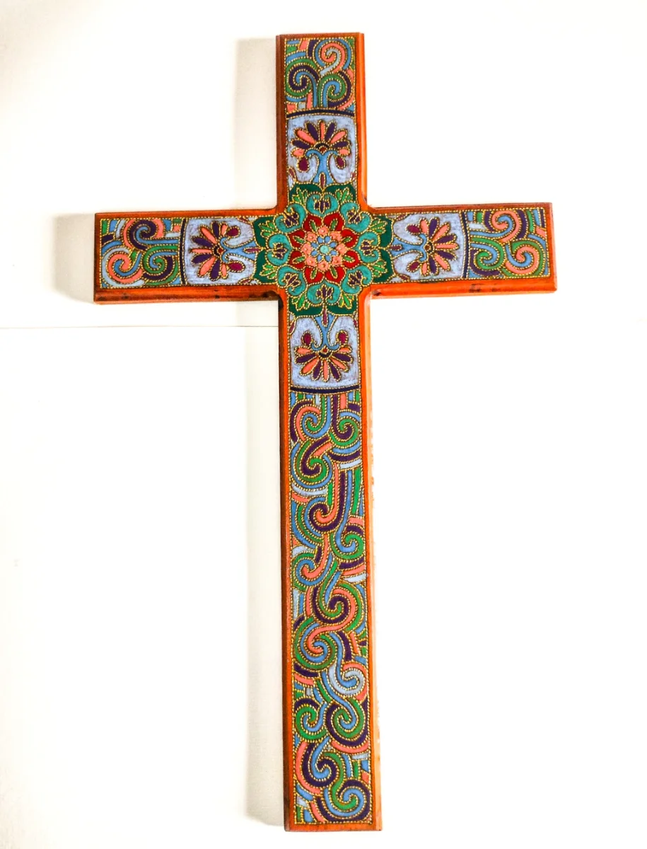 Cruz decorativa em madeira peroba artesanato grande - Imagem 1