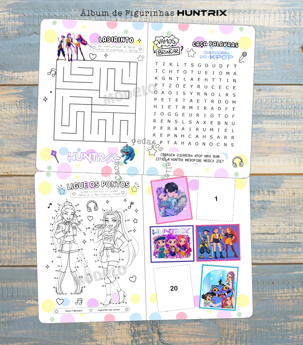Guerreiras Kpop Álbum de Figurinhas Desenho Colorir Huntrix atividades lembrancinha 20 unidades - Imagem 3