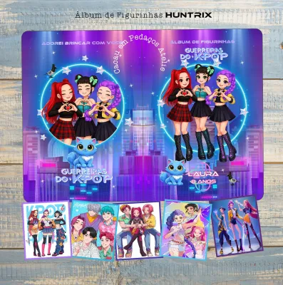 Guerreiras Kpop Álbum de Figurinhas Desenho Colorir Huntrix atividades lembrancinha 20 unidades