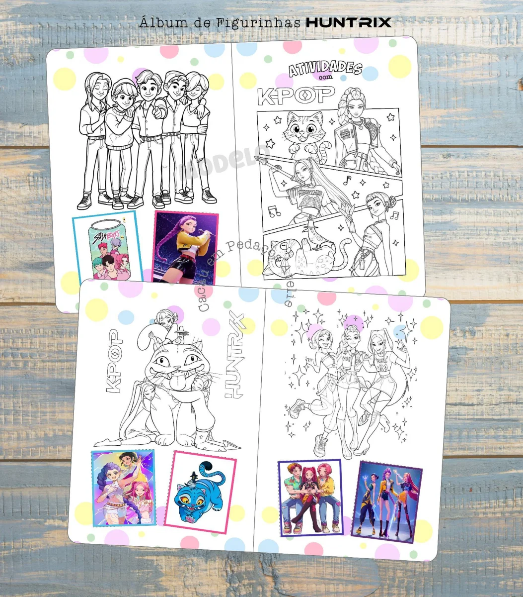 Guerreiras Kpop Álbum de Figurinhas Desenho Colorir Huntrix atividades lembrancinha 20 unidades - Imagem 2