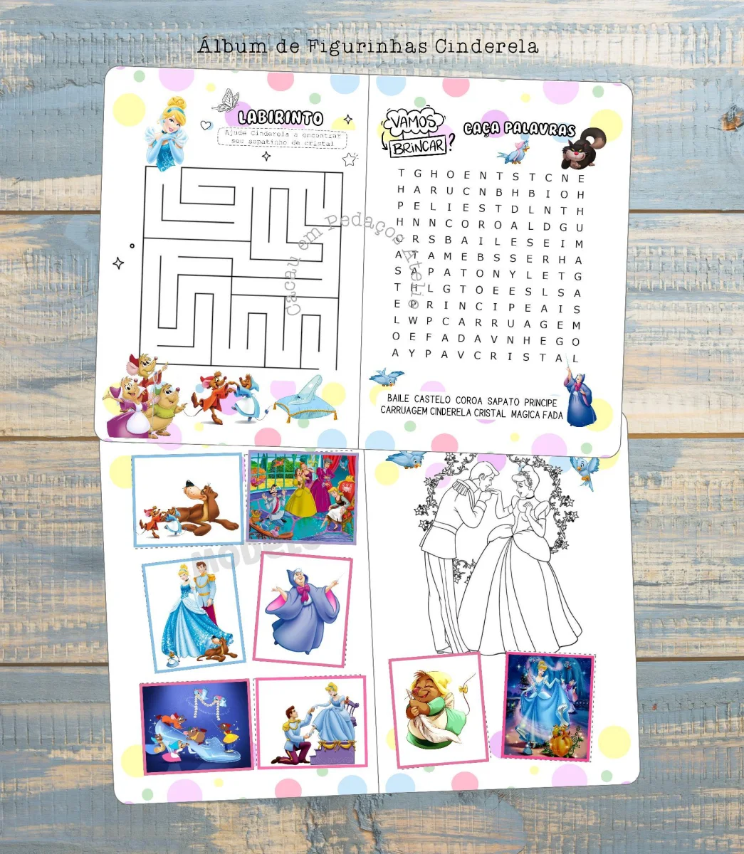 Cinderela Princesas Álbum de Figurinhas Desenho Colorir atividades lembrancinha 20 unidades - Imagem 3