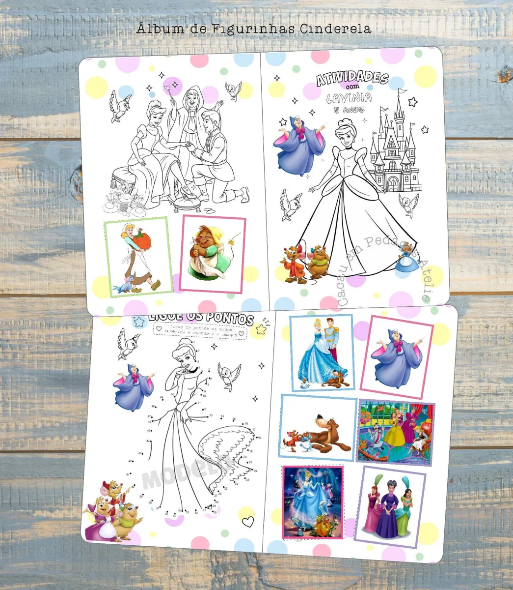 Cinderela Princesas Álbum de Figurinhas Desenho Colorir atividades lembrancinha 20 unidades - Imagem 2