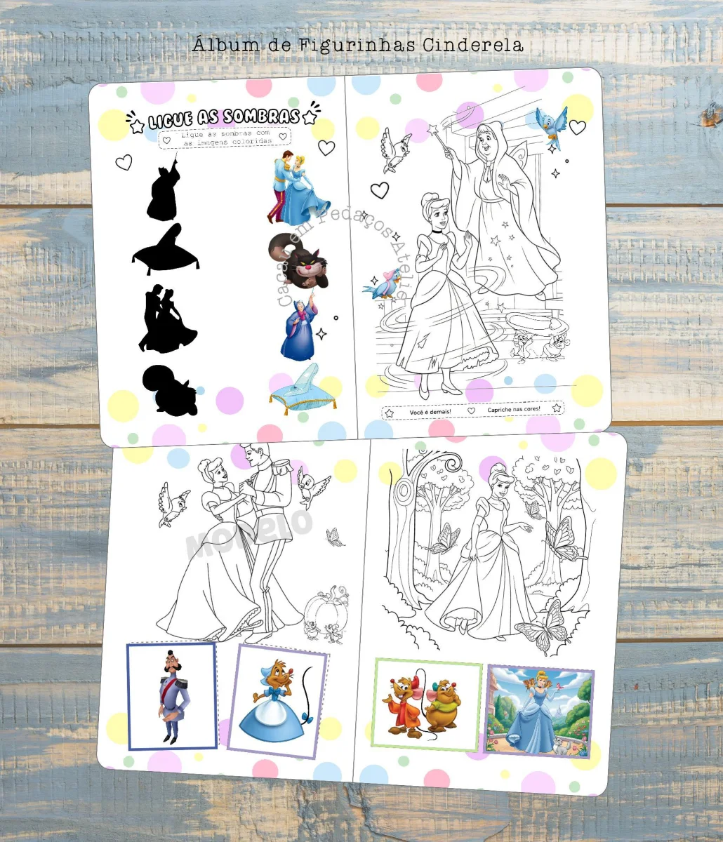 Cinderela Princesas Álbum de Figurinhas Desenho Colorir atividades lembrancinha 20 unidades - Imagem 4