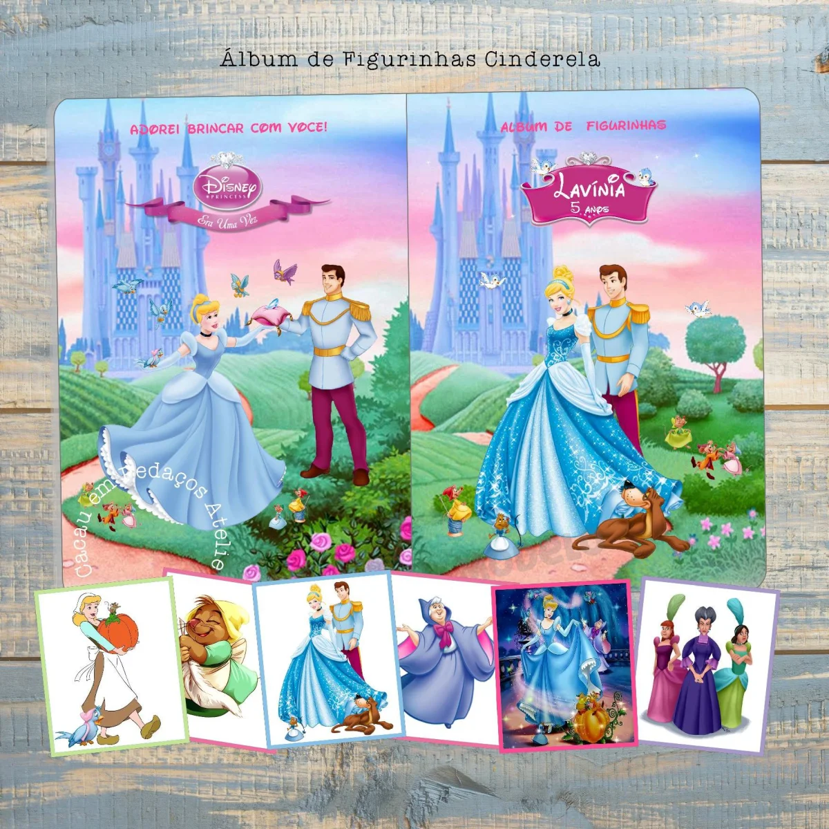Cinderela Princesas Álbum de Figurinhas Desenho Colorir atividades lembrancinha 20 unidades - Imagem 1