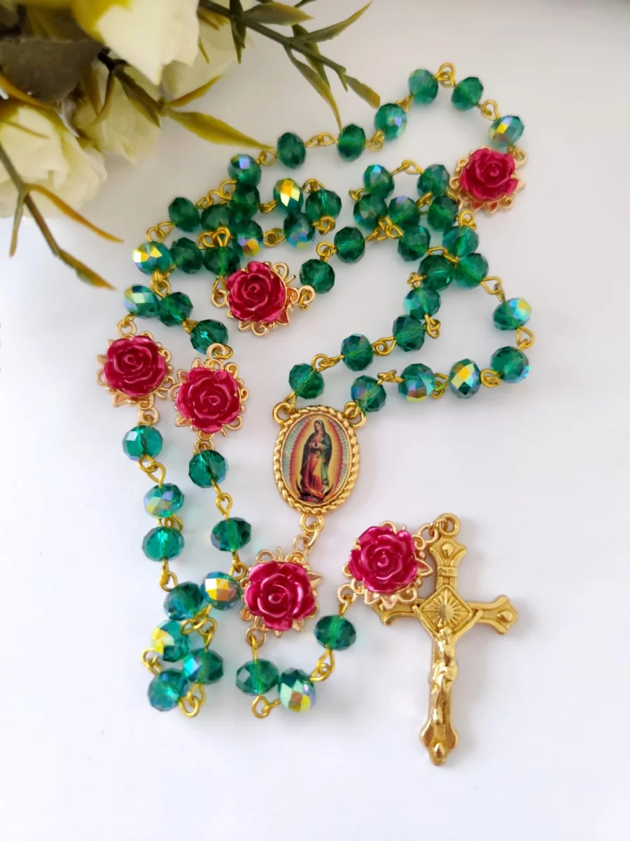 Terço Nossa Senhora de Guadalupe com Flores 3D - Imagem 5