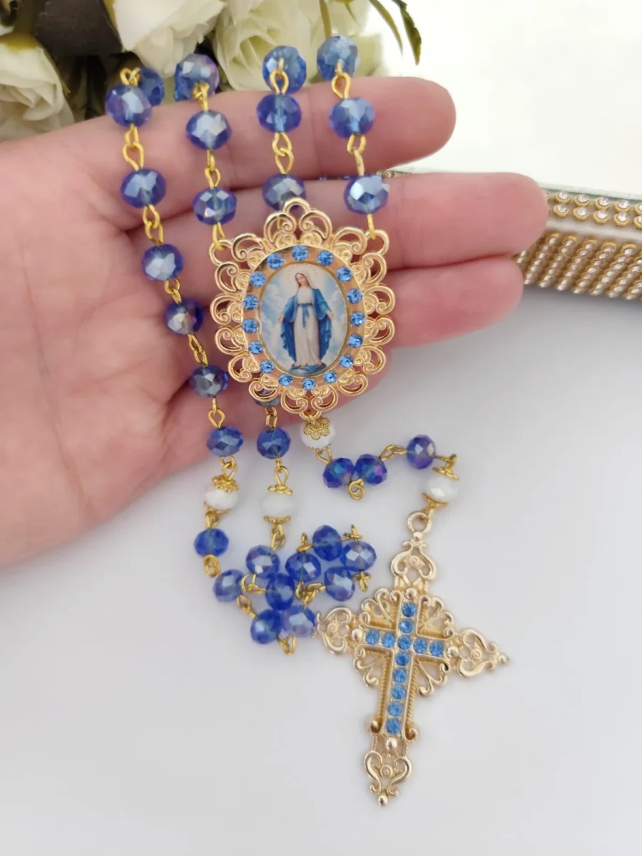 Kit Terço Nossa Senhora das Graças com Strass e  Porta-Terço Dourado - Imagem 2