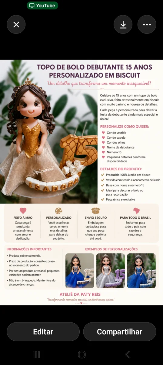 Topo de Bolo Debutante 15 Anos Personalizado em Biscuit com Vela e Nome - Imagem 4
