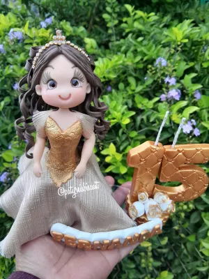 Topo de Bolo Debutante 15 Anos Personalizado em Biscuit com Vela e Nome