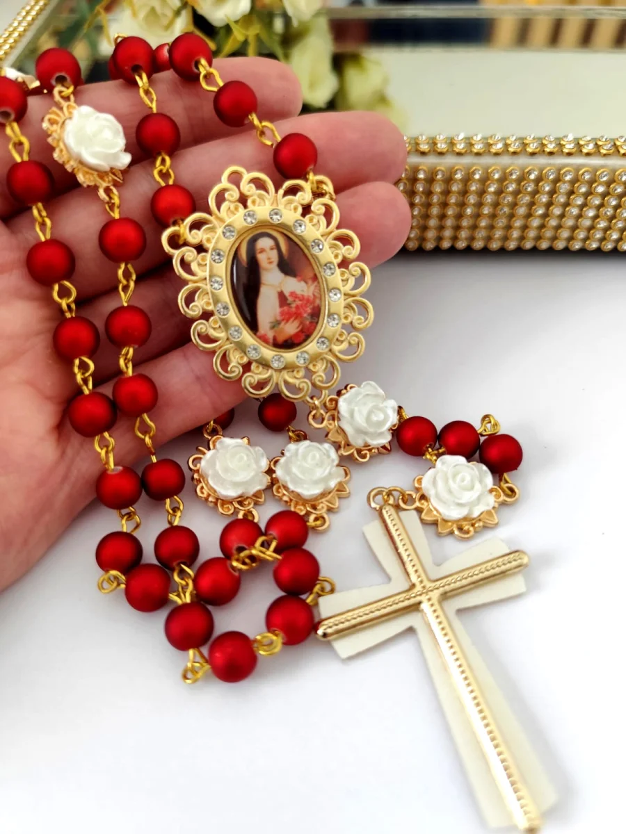 Terço Santa Teresinha do Menino Jesus com Rosas 3D - Imagem 1