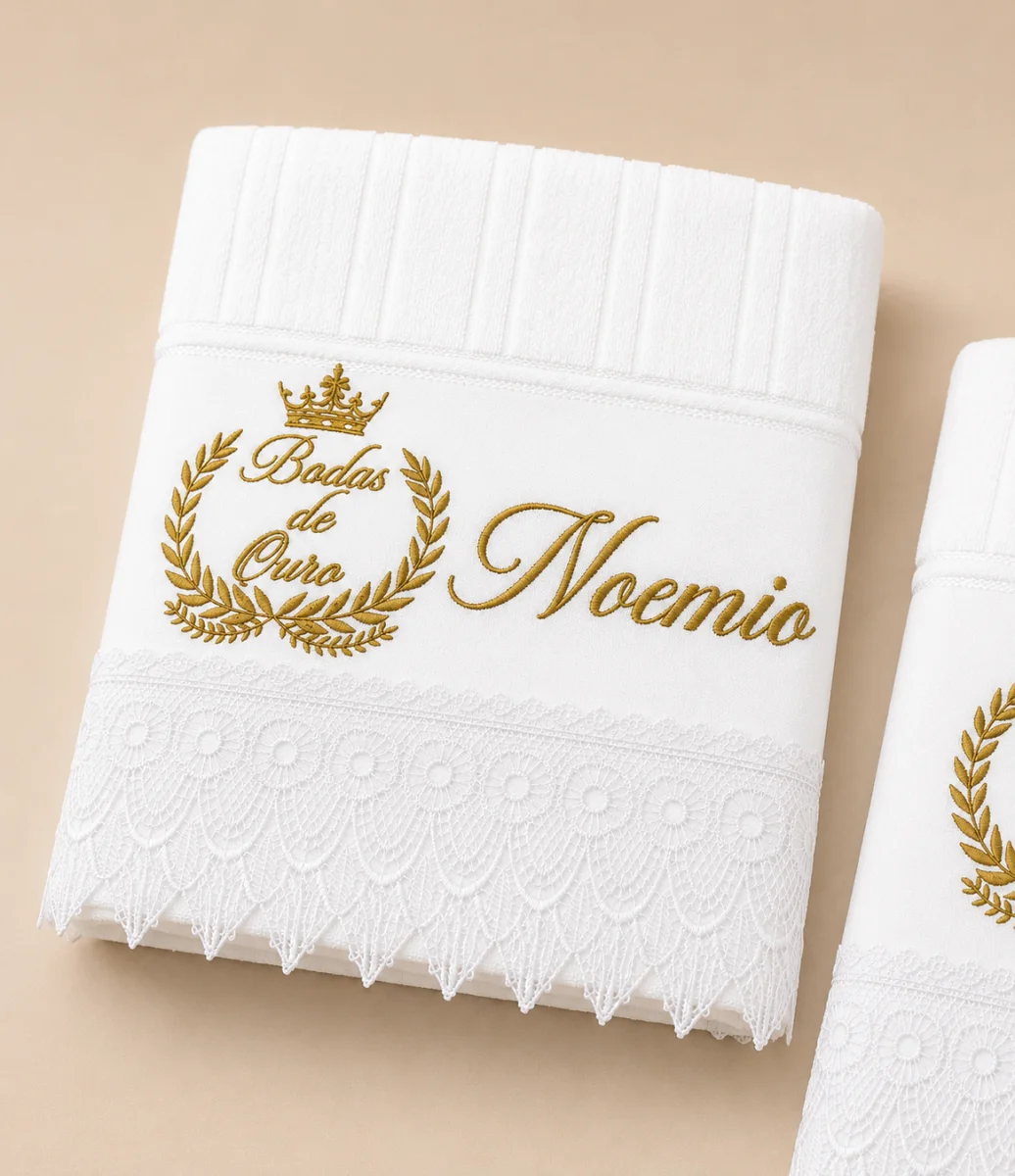 Jogo de Toalhas de Banho para Casal Personalizado – Tema Bodas de Ouro - Imagem 5