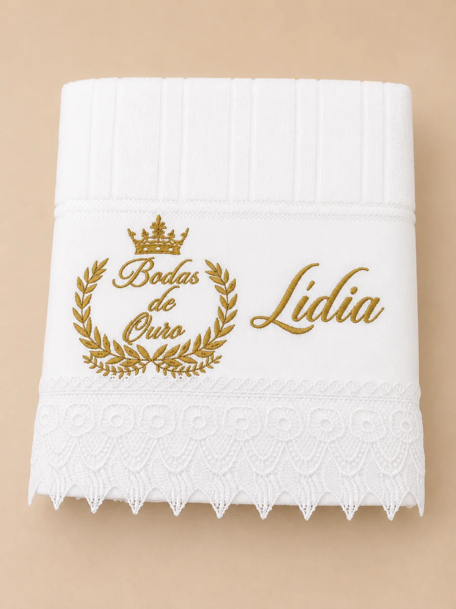 Jogo de Toalhas de Banho para Casal Personalizado – Tema Bodas de Ouro - Imagem 4