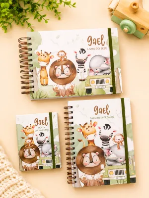 Kit Livro do Bebê + Cadeneta de Saúde + Porta Documentos Safari mod 2