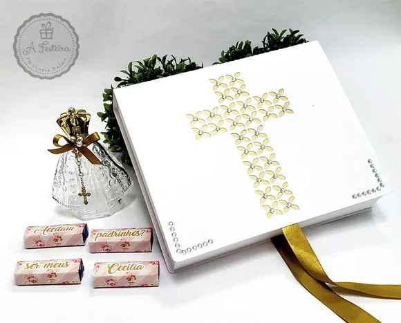 Convite Padrinhos Batizado Santinha - Imagem 1