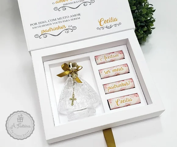 Convite Padrinhos Batizado Santinha - Imagem 2