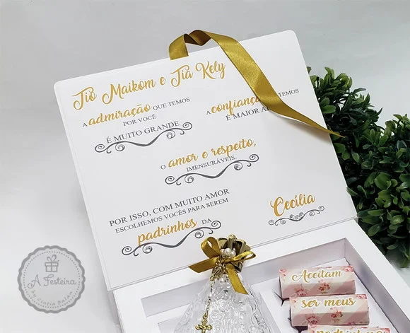 Convite Padrinhos Batizado Santinha - Imagem 4