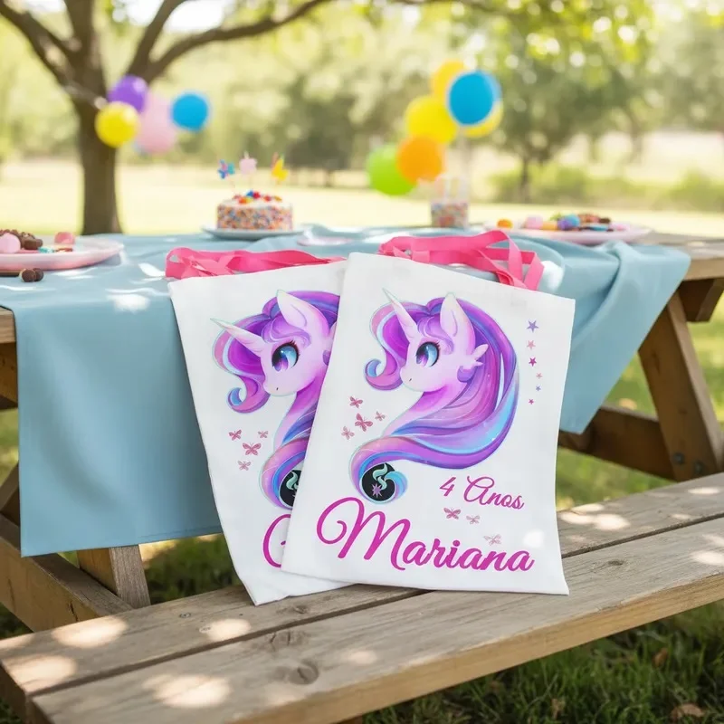 Bolsinhas Unicórnio Personalizadas | 10 Unidades | Ecobag Sacolinha - Imagem 2