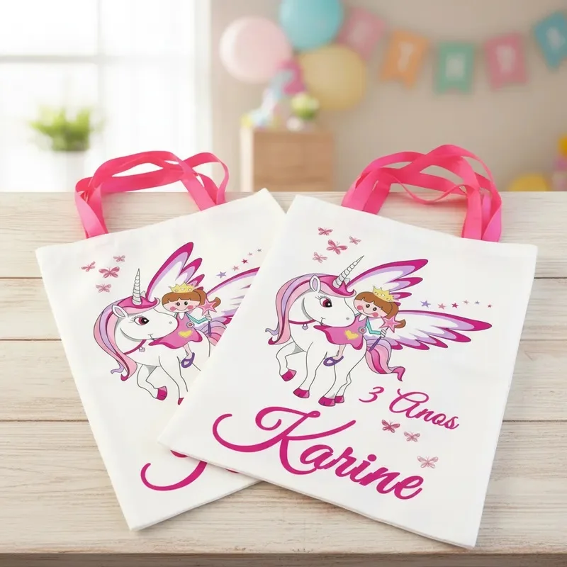 Bolsinhas Unicórnio Personalizadas | 10 Unidades | Ecobag Sacolinha - Imagem 1