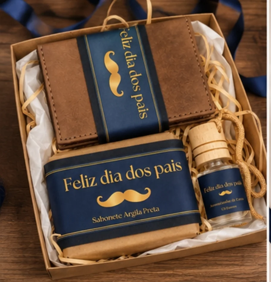 Kit Dia dos Pais Personalizado com Porta Cartão, Sabonete Detox e Aromatizador | Presente Masculino - Imagem 1