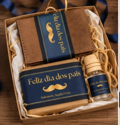 Kit Dia dos Pais Personalizado com Porta Cartão, Sabonete Detox e Aromatizador | Presente Masculino