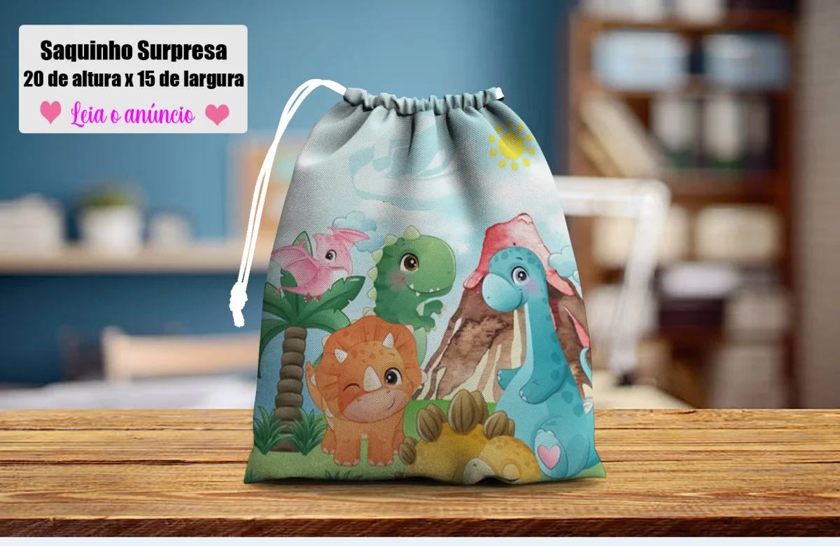 Saquinho Surpresa Personalizado para lembrancinhas infantil Dinossauros Baby - Imagem 2