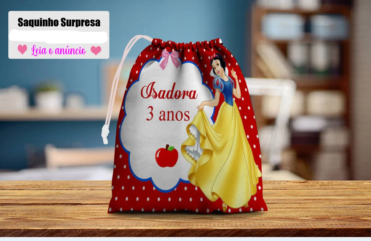 Saquinho Surpresa Personalizado para lembrancinhas infantil da Branca de Neve - Imagem 3