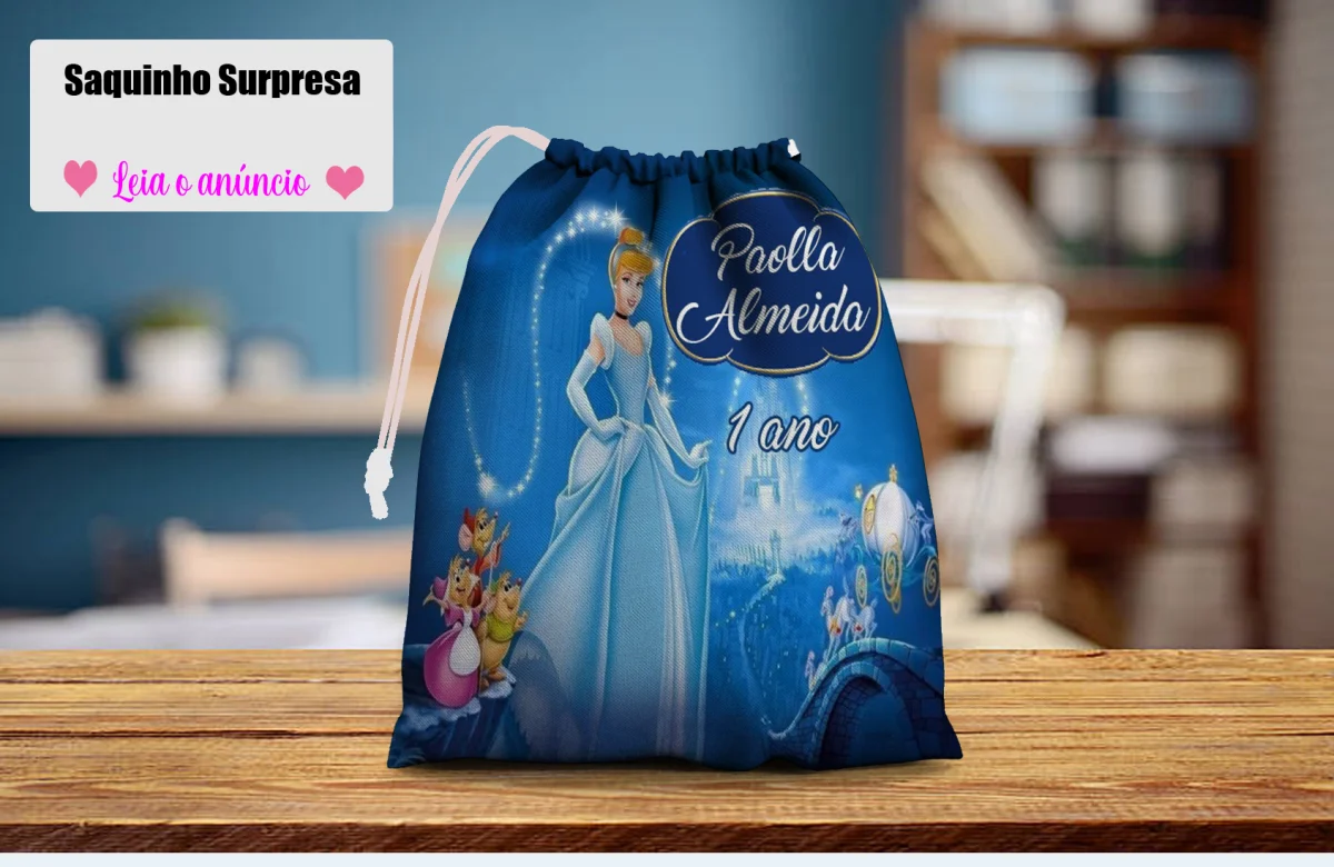 Saquinho Surpresa Personalizado para lembrancinhas infantil da Cinderla - Imagem 1