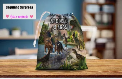 Saquinho Surpresa Personalizado para lembrancinhas infantil Jurassic Park dos Dinossuaros