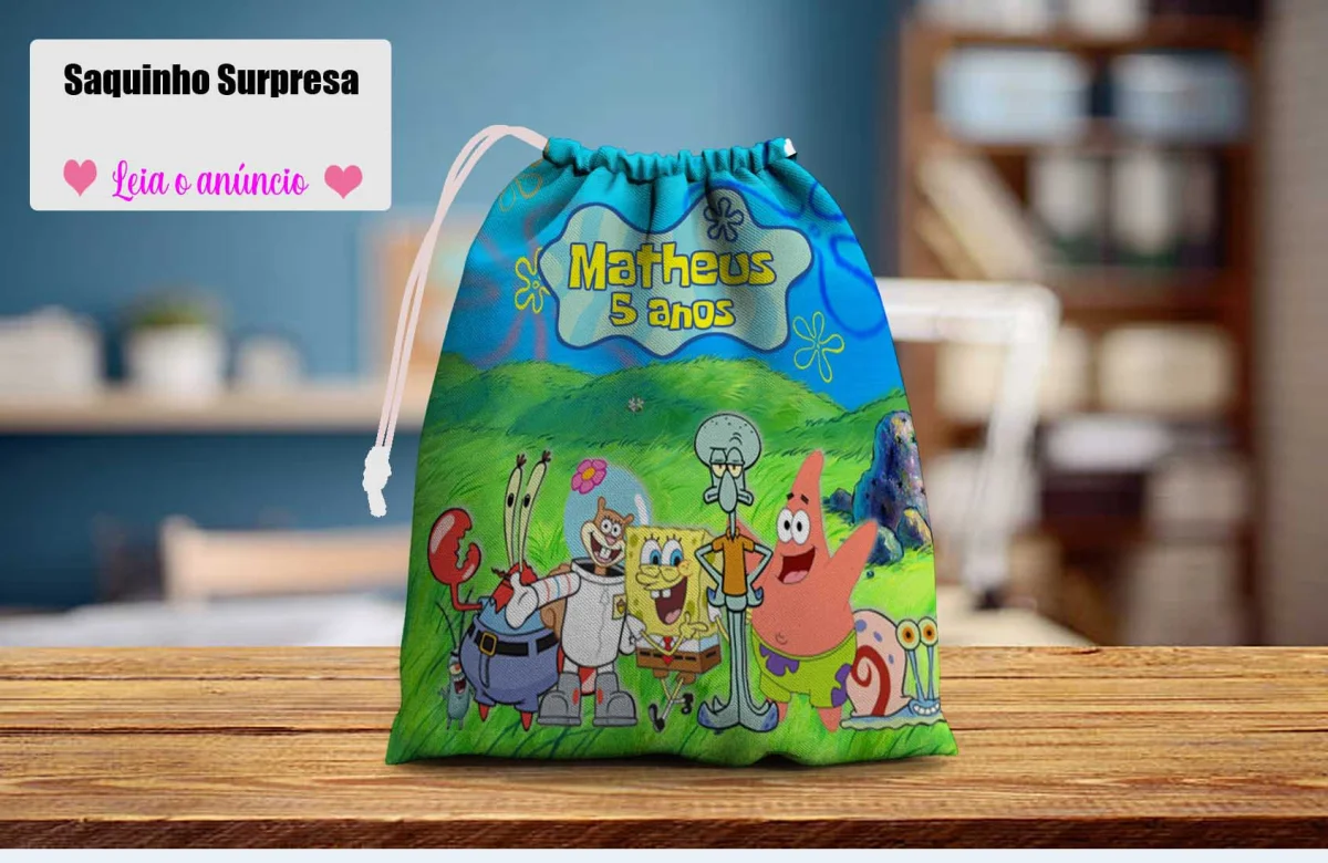 Saquinho Surpresa Personalizado para lembrancinhas infantil Bob Esponja - Imagem 2