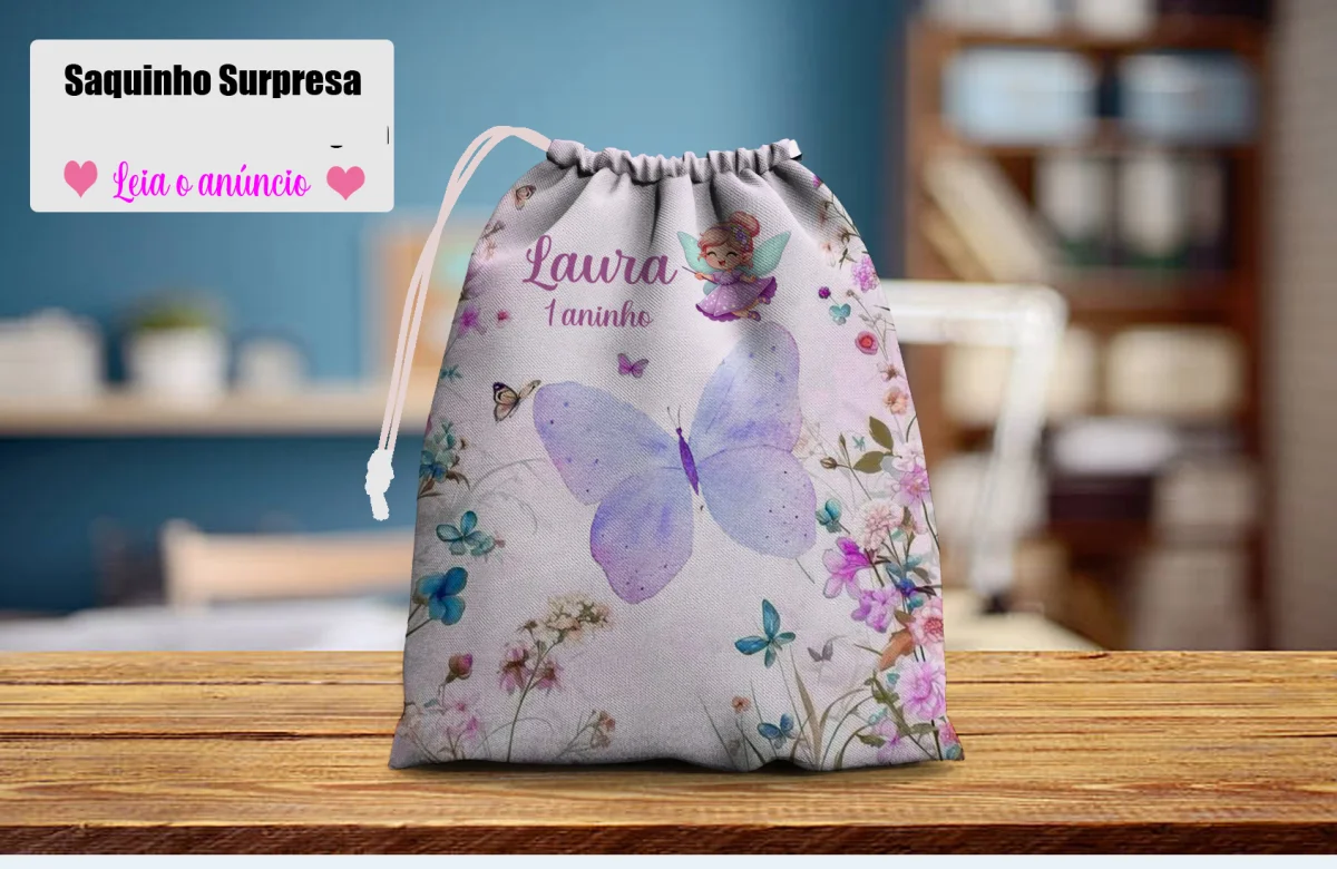 Saquinho Surpresa Personalizado para lembrancinhas infantil Jardim das Borboletas - Imagem 4
