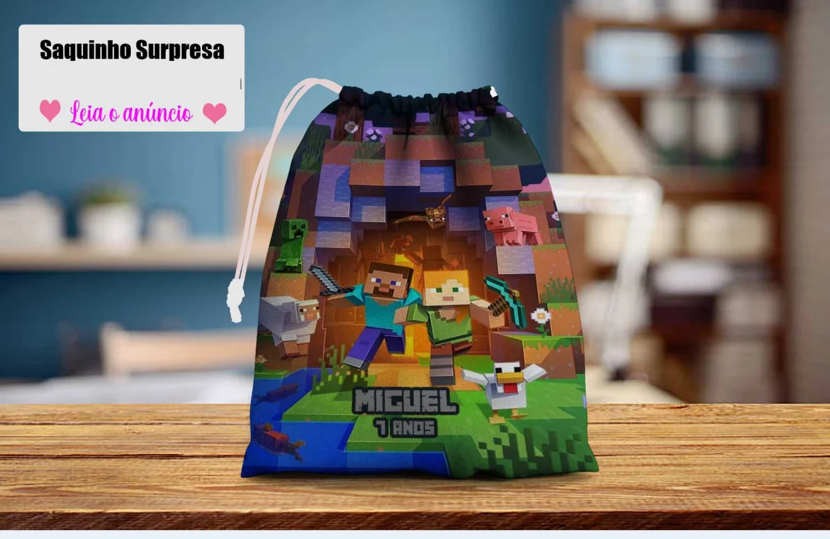 Saquinho Surpresa Personalizado para lembrancinhas infantil do Minecraft - Imagem 1
