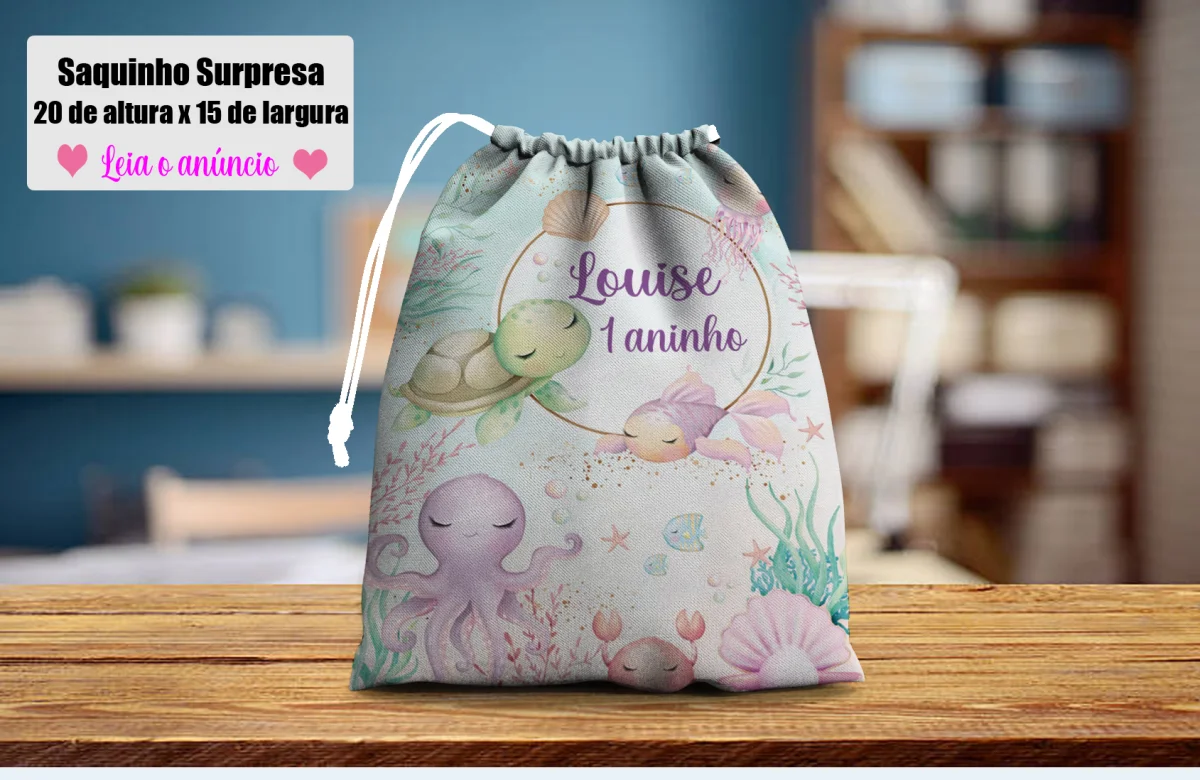 Saquinho Surpresa Personalizado para lembrancinhas infantil Fundo do Mar - Imagem 2