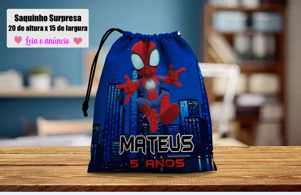 Saquinho Surpresa Personalizado para lembrancinhas infantil do Homem Aranha - Imagem 1