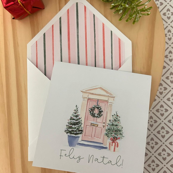 Cartões de Natal Aquarelado - 10 Unidades