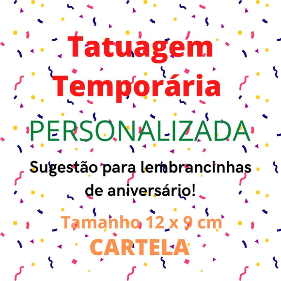 Cartelas Personalizadas - Tatuagem Temporária - 12 x 9 cm