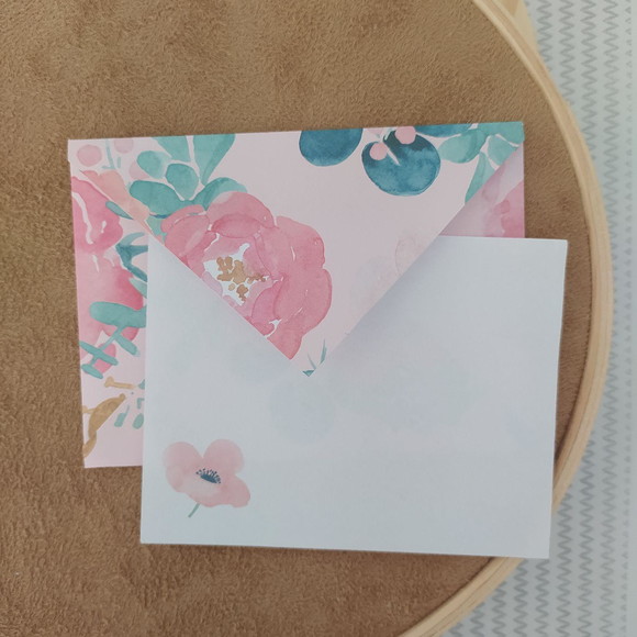 Cartão e Envelope Floral Aquarelada - 10 Unidades