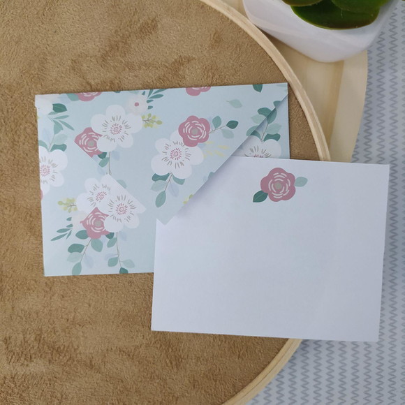 Cartão e Envelope Floral - 10 Unidades