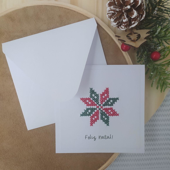 Cartão de Natal Bordado - 5 Unidades
