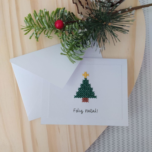 Cartão de Natal Bordado - 5 Unidades