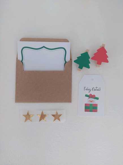 Kit: Mini Envelope + Tag + Mini Pregador Natal