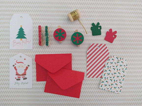 Kit: Mini Envelope + Tag + Mini Pregador Natal
